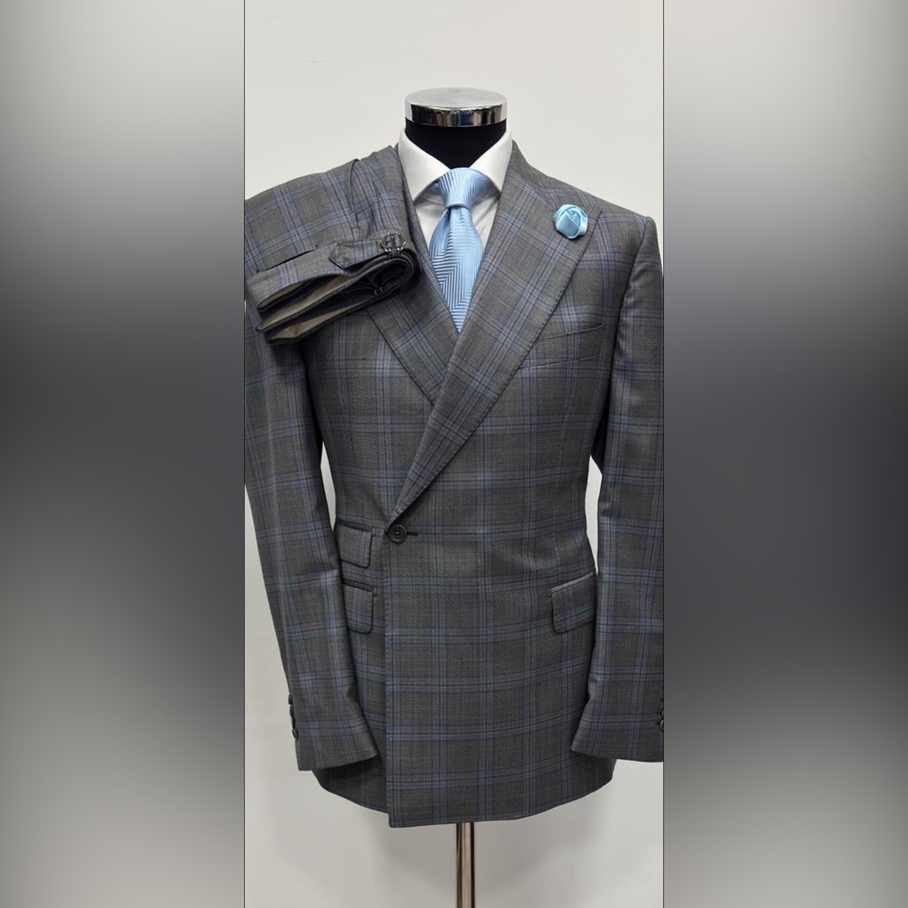 Gray #Plaid #Double Breasted Single Button Super … - image 3